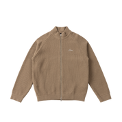 Knitted Pique Zip Sweater - Camel