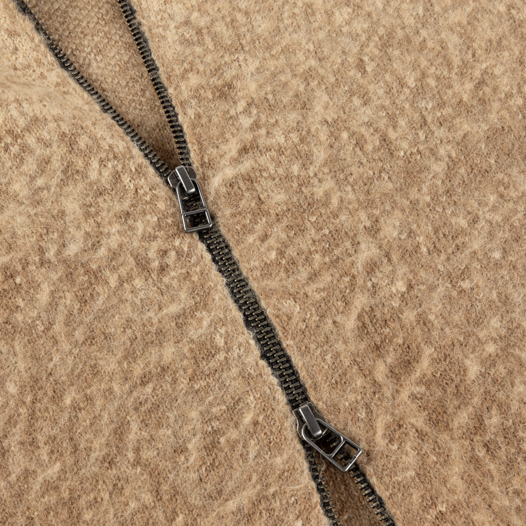 Chandail Mohair Zippé Double - Camel