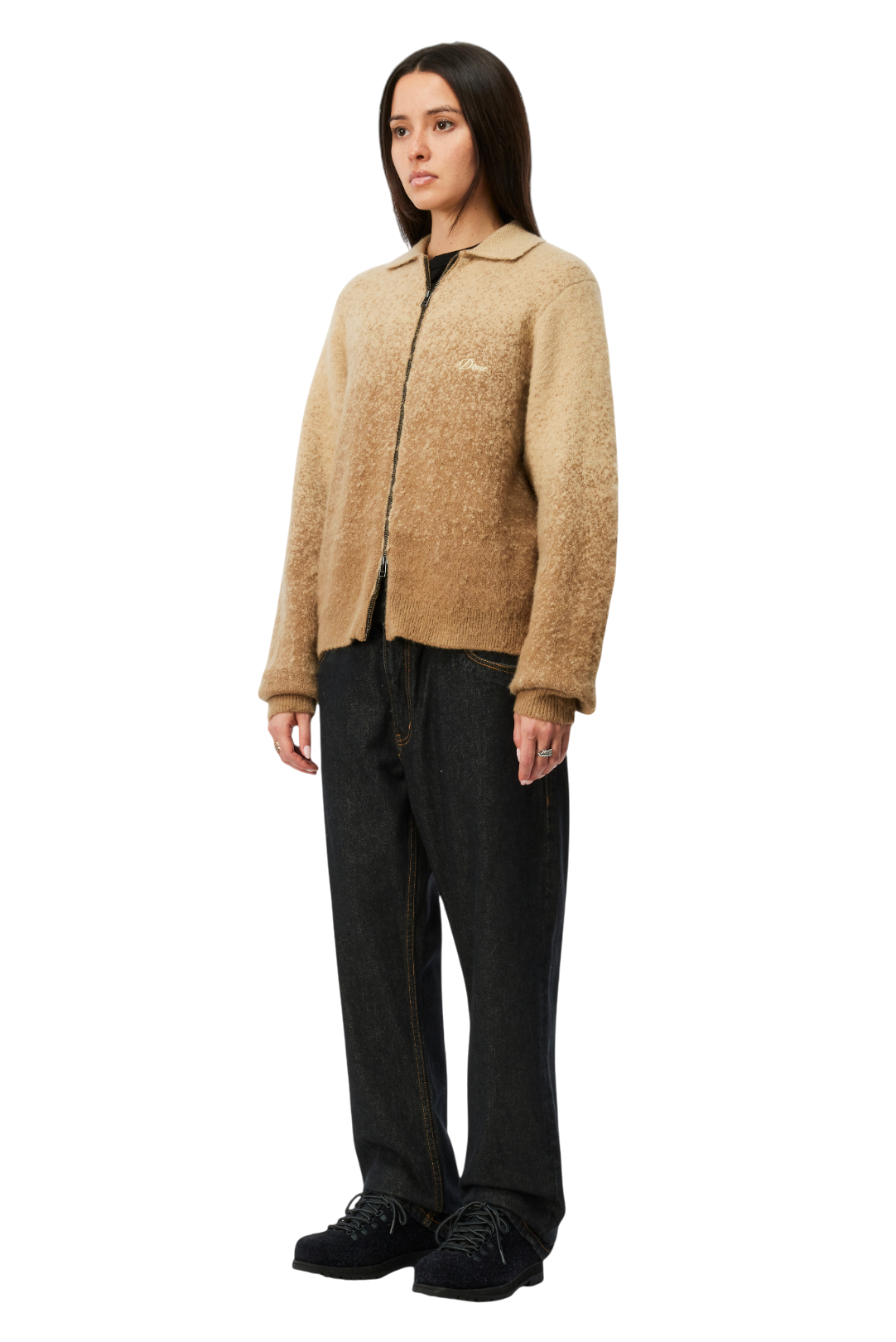 Chandail Mohair Zippé Double - Camel