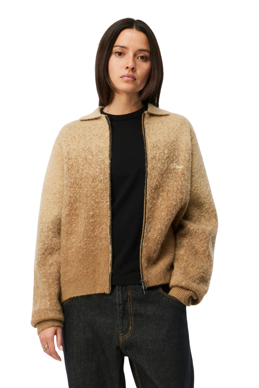 Chandail Mohair Zippé Double - Camel