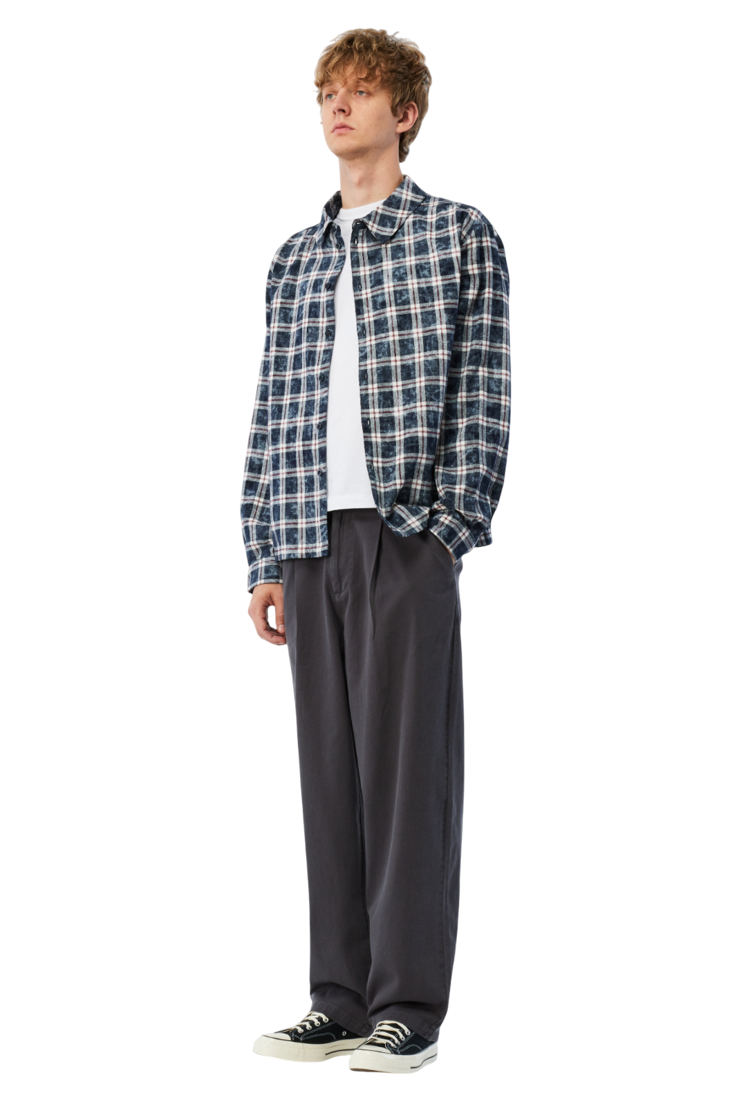 Plaid Flannel Shirt - Bleached Navy