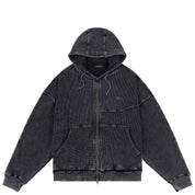 Sweat à Capuche Zippé Gaufré Premium - Noir Délavé