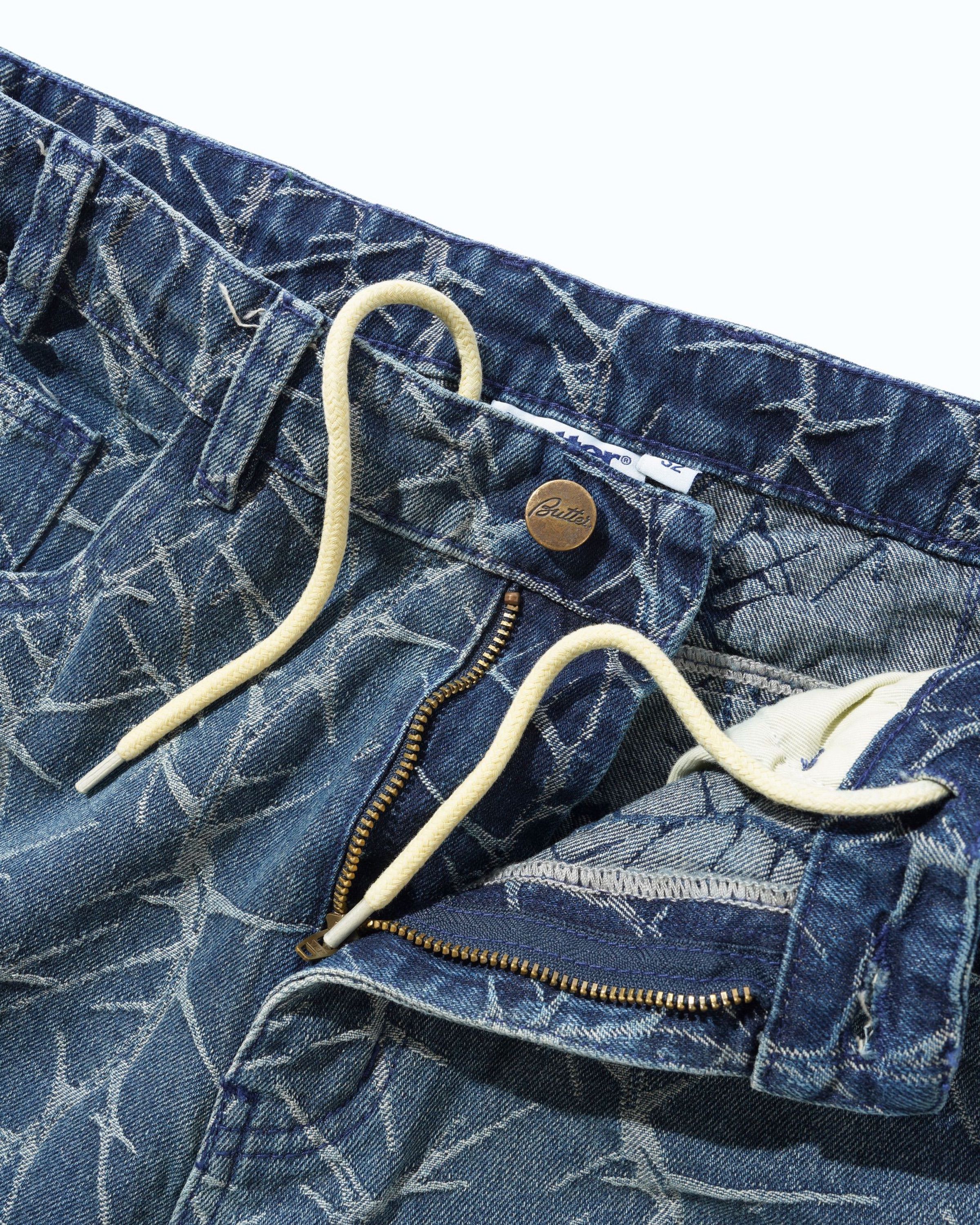 Thorn Camo Wide Cut Denim Jeans - Washed Indigo