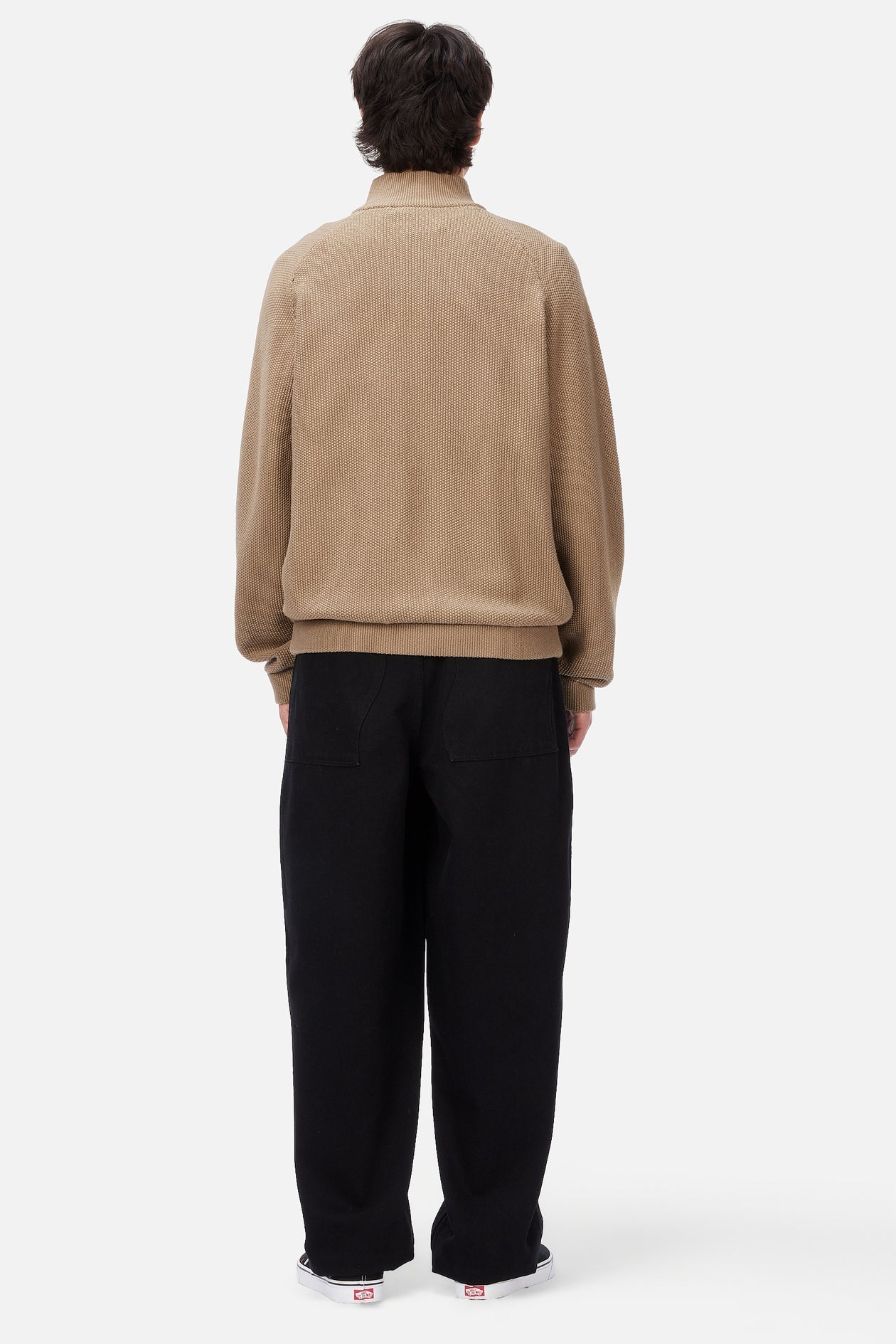Knitted Pique Zip Sweater - Camel