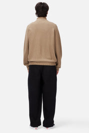 Knitted Pique Zip Sweater - Camel