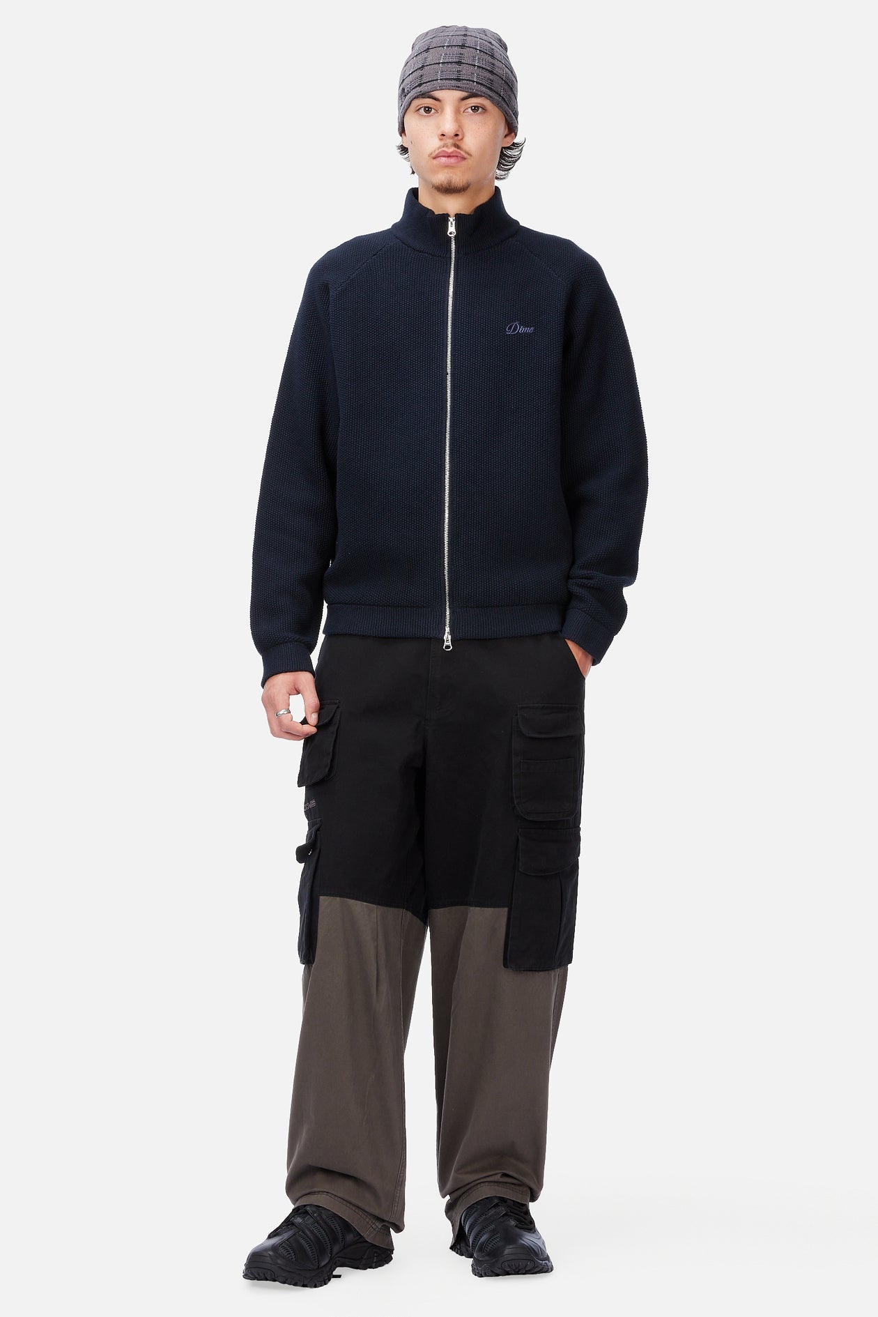 Chandail en Tricot Piqué Zippé - Marine Foncé