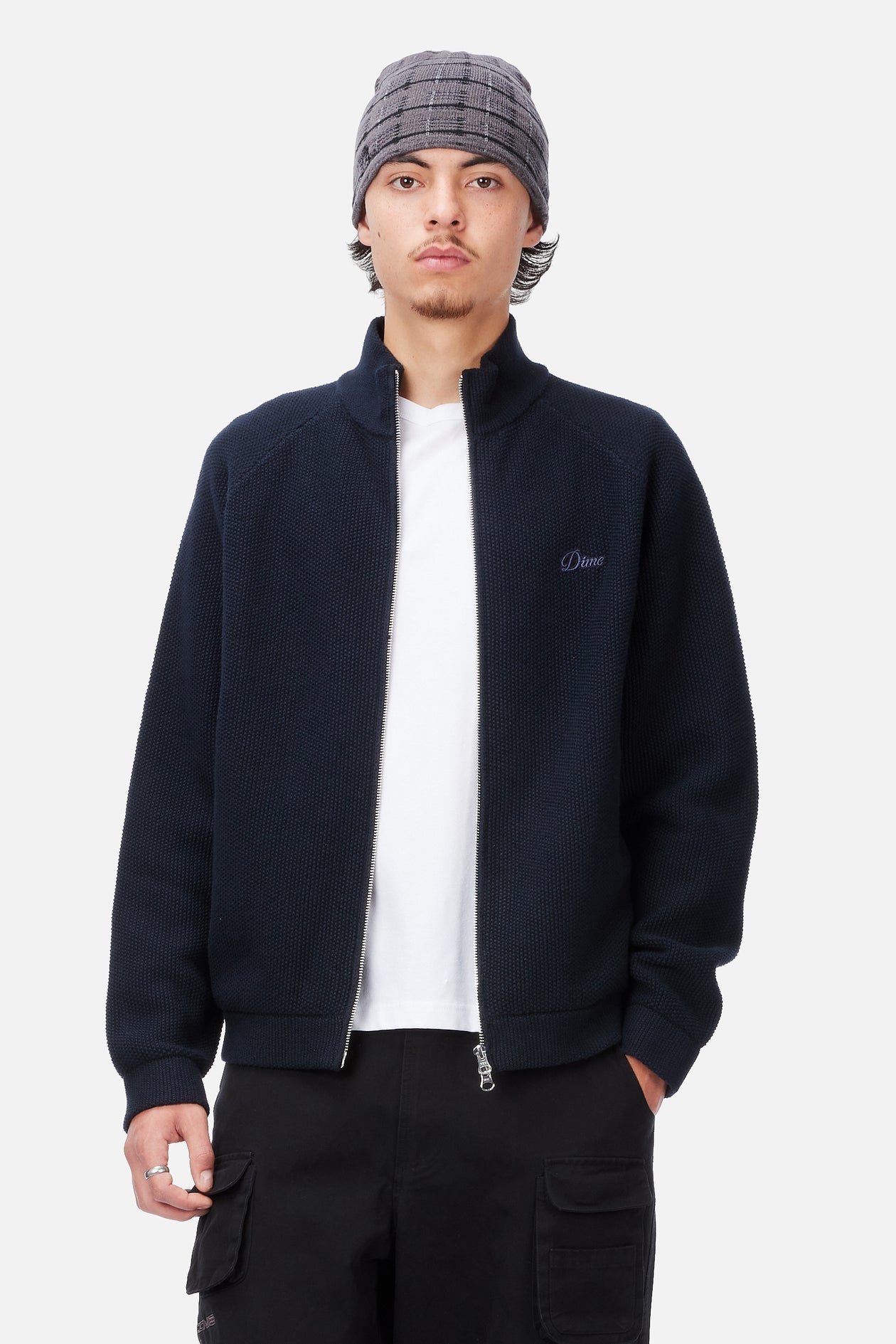 Chandail en Tricot Piqué Zippé - Marine Foncé