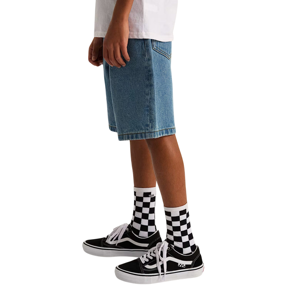 Short En Denim Baggy Check-5 Enfant - Bleu Délavé Stonewash