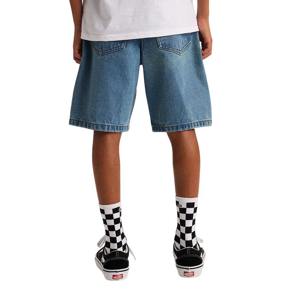 Short En Denim Baggy Check-5 Enfant - Bleu Délavé Stonewash