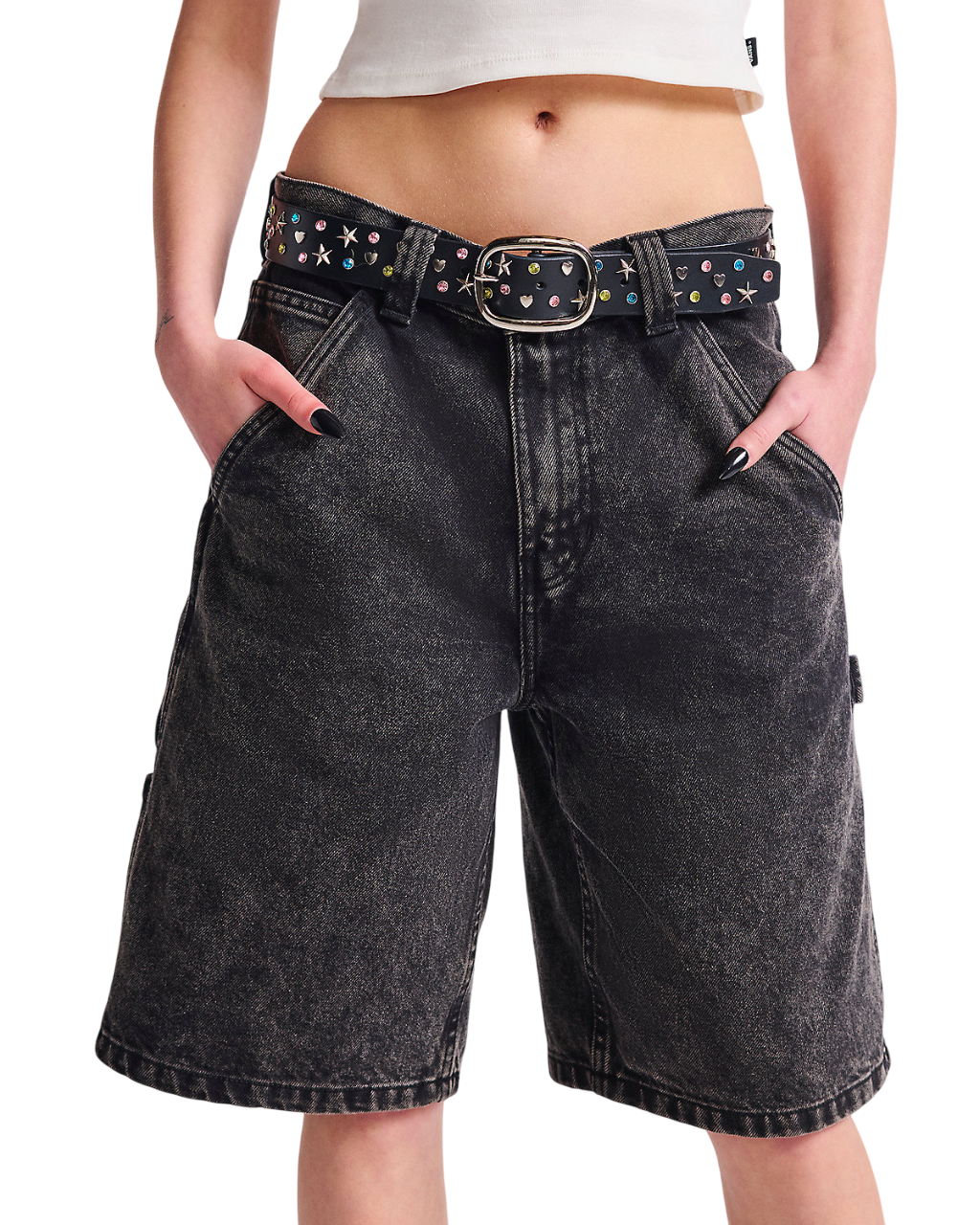 Drill Chore Loose Denim 22" Shorts - Stonewash Black