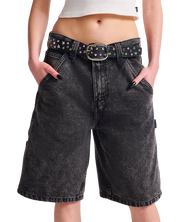 Drill Chore Loose Denim 22" Shorts - Stonewash Black