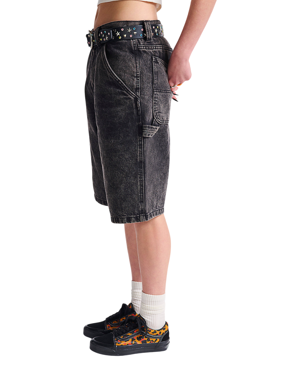 Drill Chore Loose Denim 22" Shorts - Stonewash Black