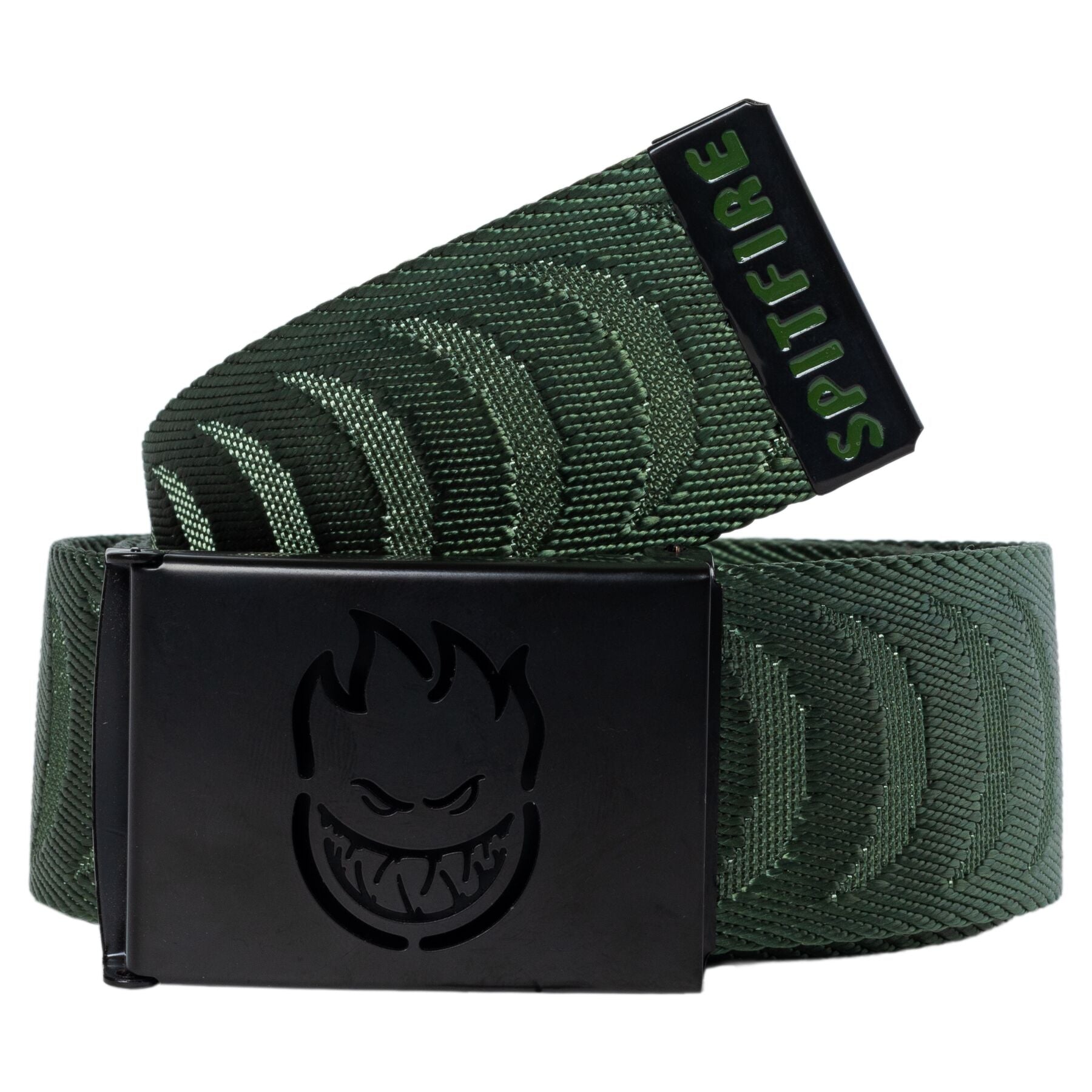 Bighead Cut Out Crescent Jacquard Web Belt - Olive/Black
