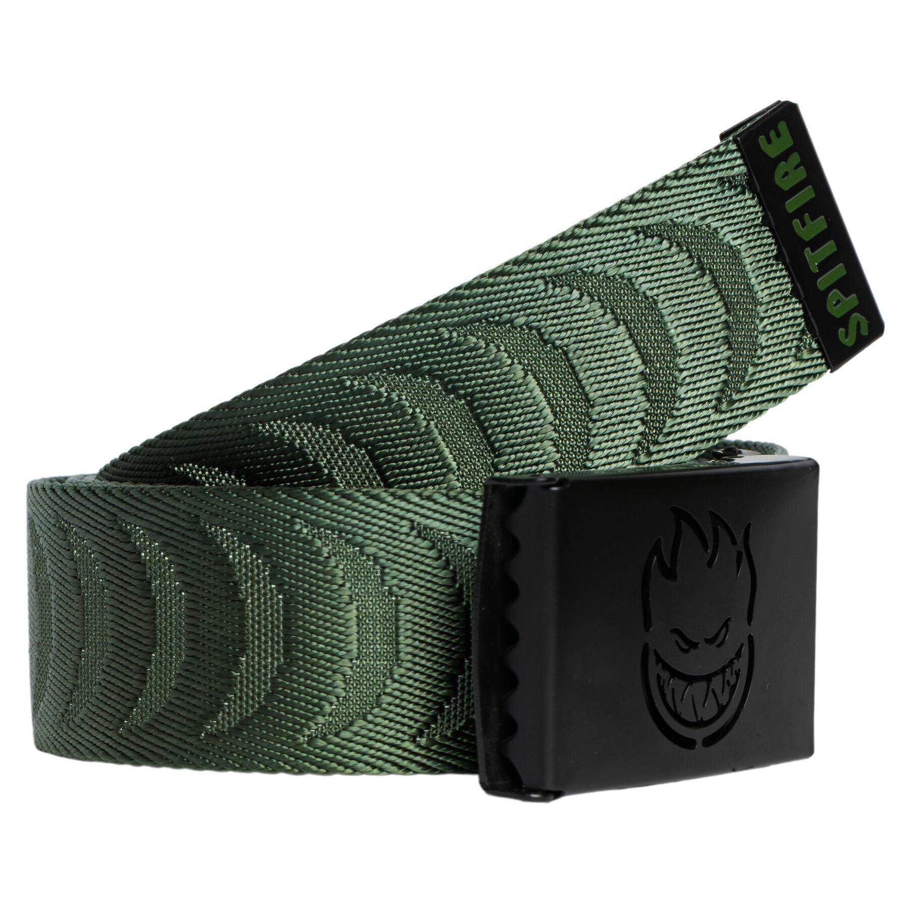 Bighead Cut Out Crescent Jacquard Web Belt - Olive/Black