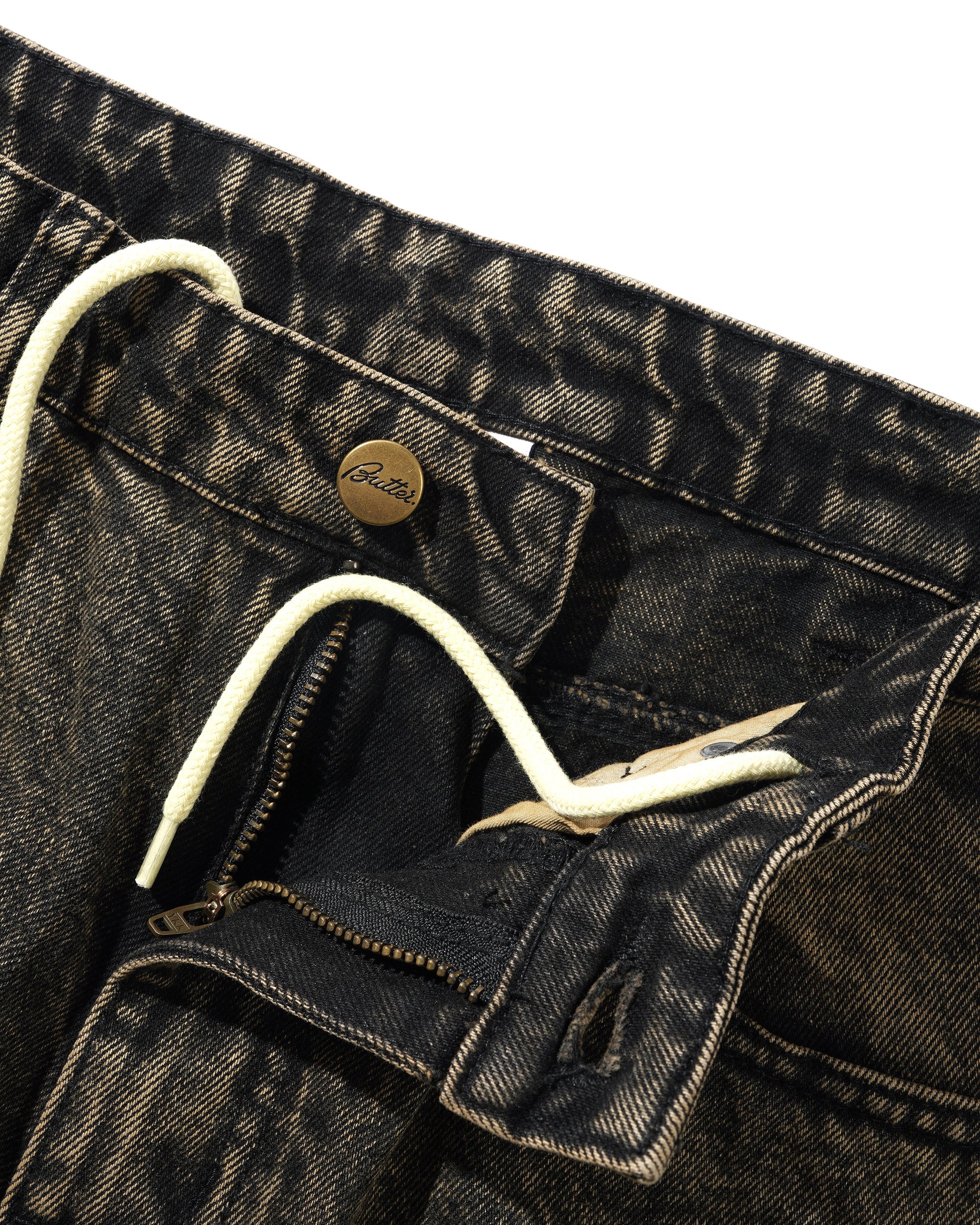 Wide Cut Denim Jeans - Acid Washed Brown