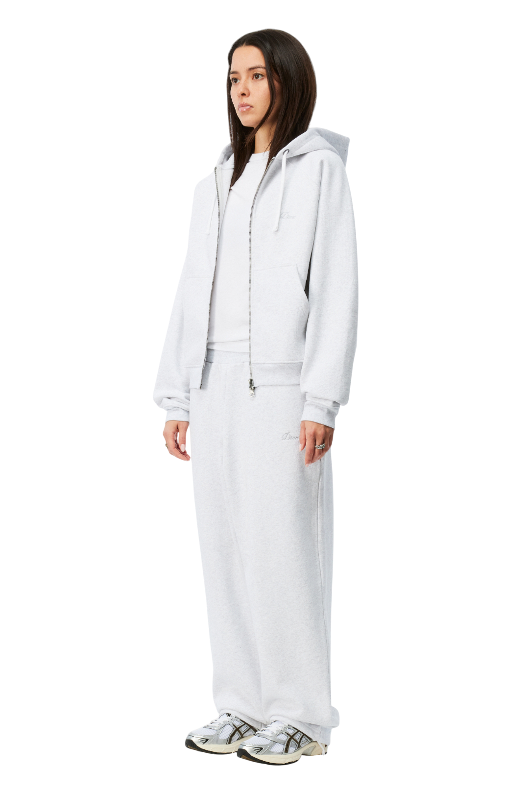 Cursive Small Logo Sweat à Capuche Zippé - Gris Cendré