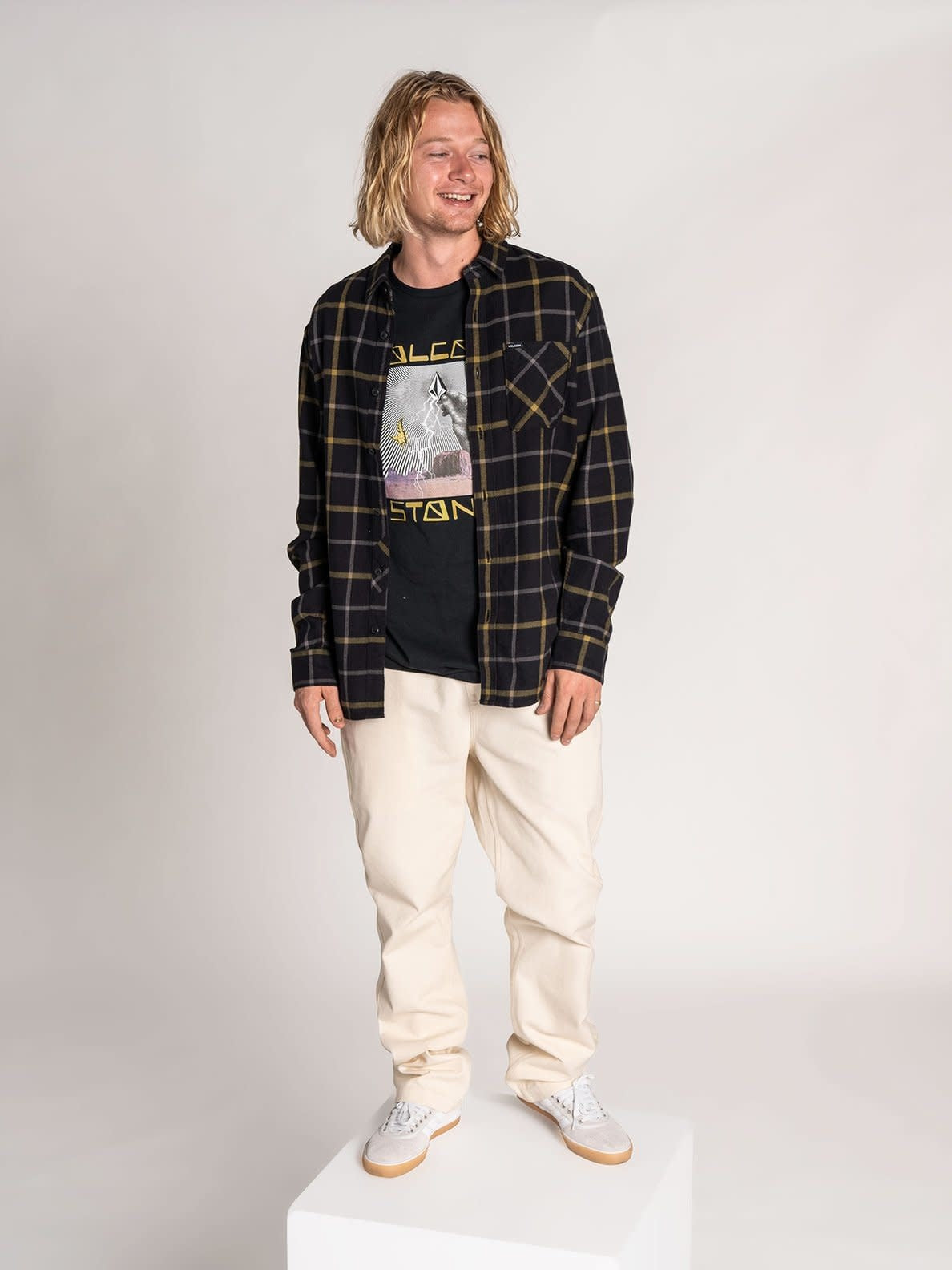 Caden Plaid Long Sleeve Flannel - Black