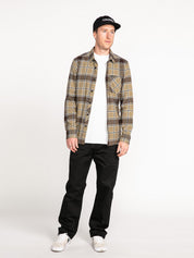 Caden Plaid Long Sleeve Flannel - Khaki