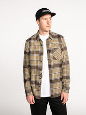 Caden Plaid Long Sleeve Flannel - Khaki