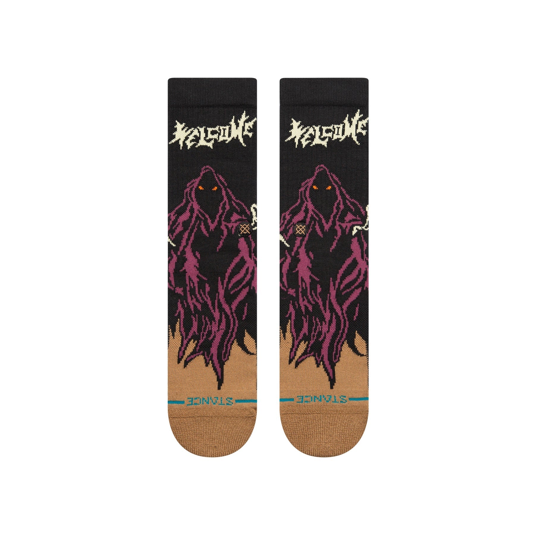 "Welcome Skateboards" Skelly Crew Socks - Black