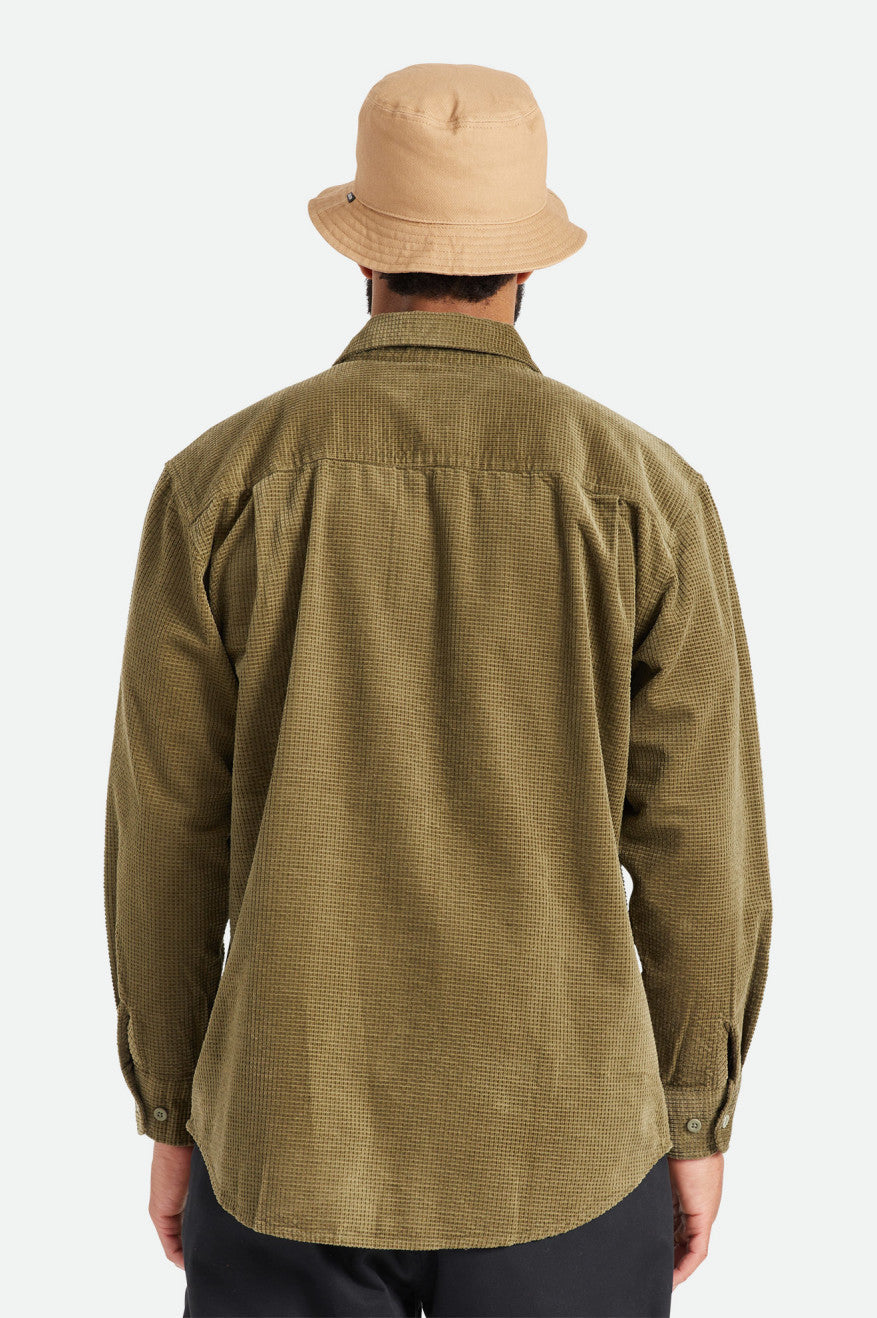 Pull Porter L/S en velours côtelé gaufré - Olive militaire