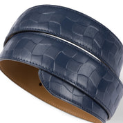 Checkered Leather Belt - Navy