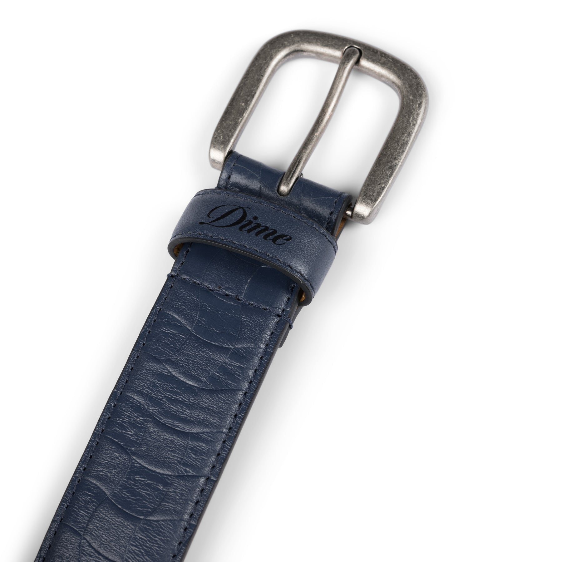 Checkered Leather Belt - Navy