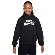 "Icon Fleece EasyOn" Big Kids' Oversized Pullover Hoodie - Black/Black/White