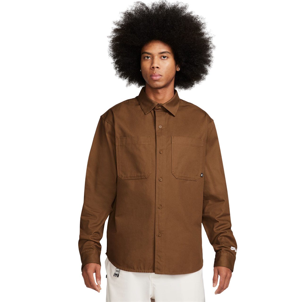 Long-Sleeve Woven Skate Top - LT British Tan/White