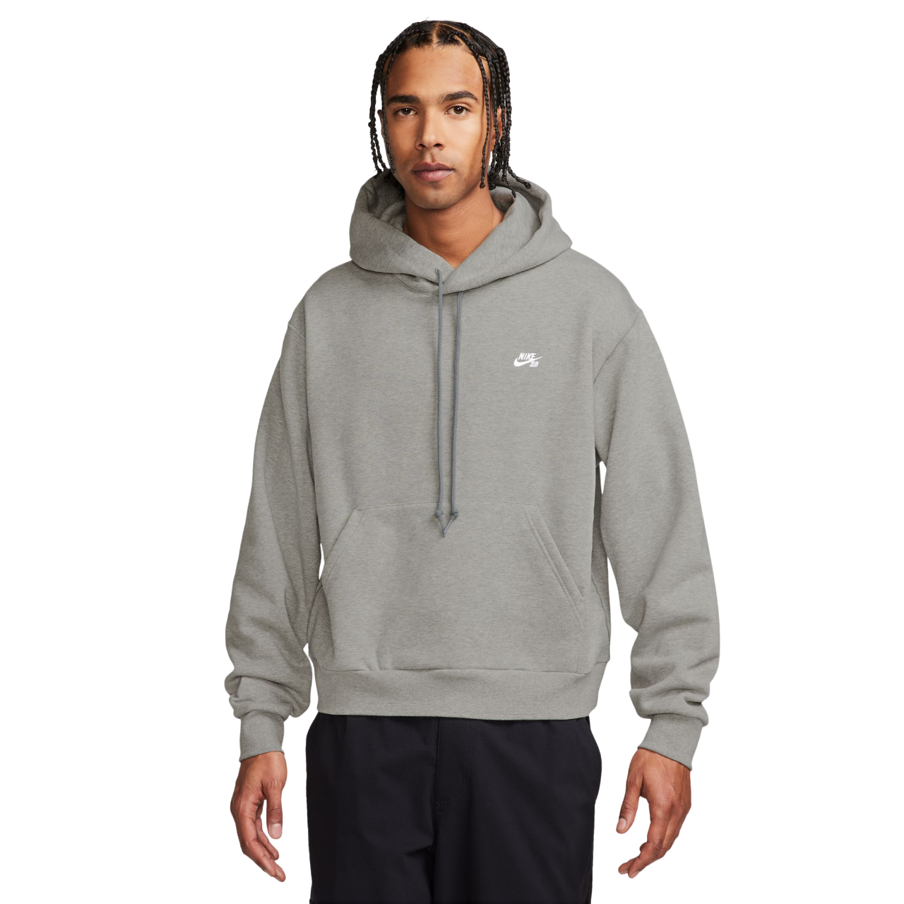 Fleece Pullover Skate Hoodie - DK Grey Heather/White