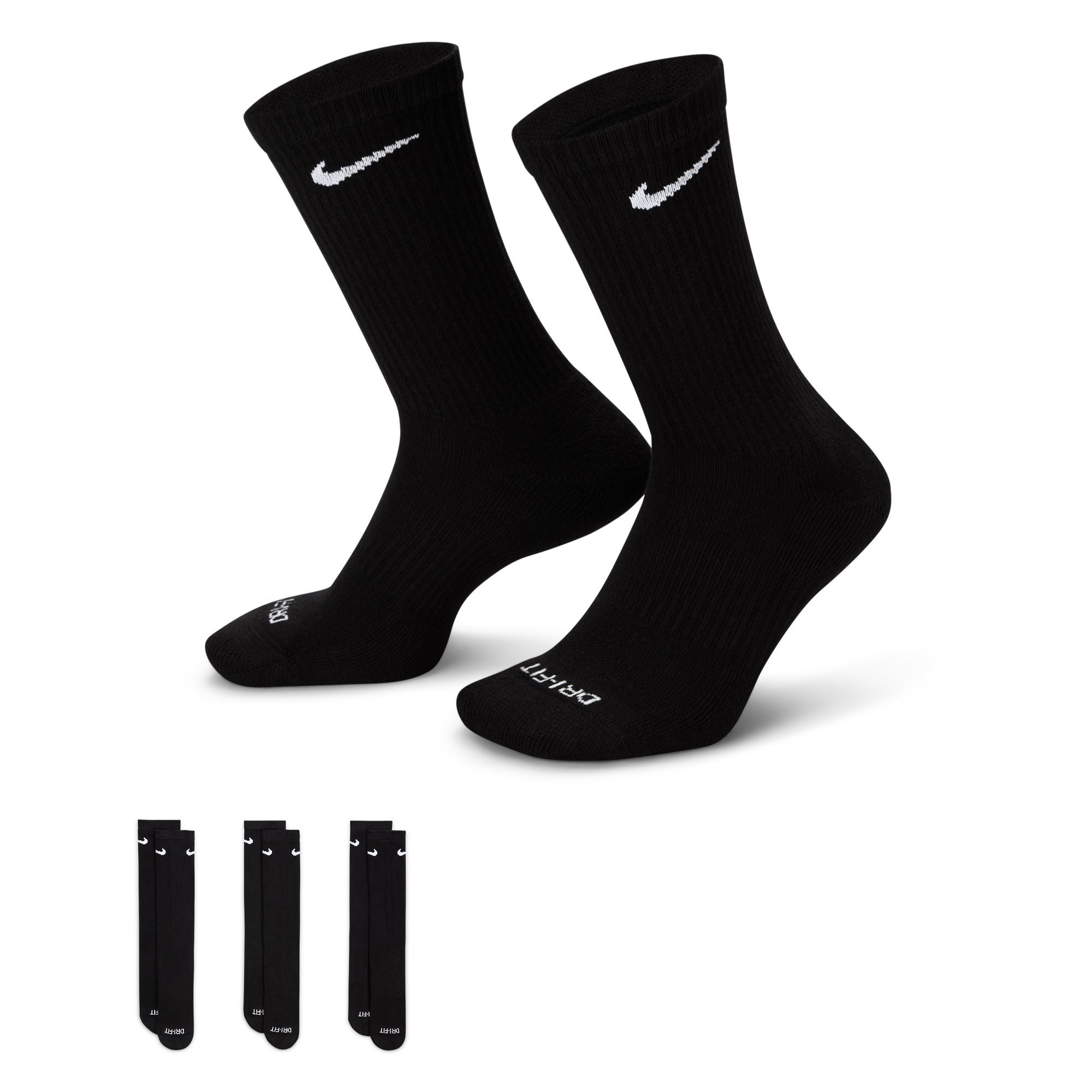 Everyday Plus Cushioned Training Crew Socks (3 Pairs) - Black/White