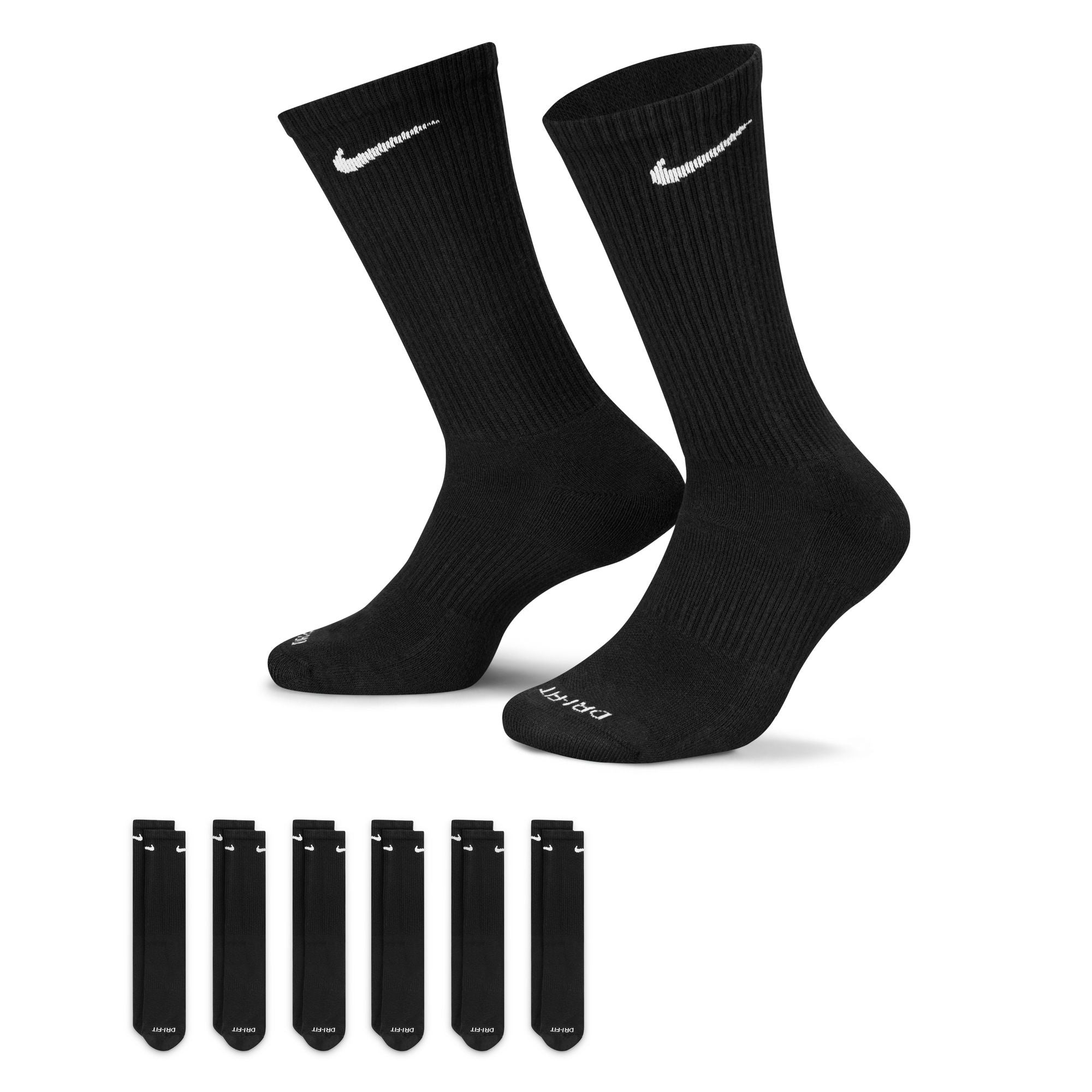 Everyday Plus Cushioned Training Crew Socks (6 Pairs) - Black/White