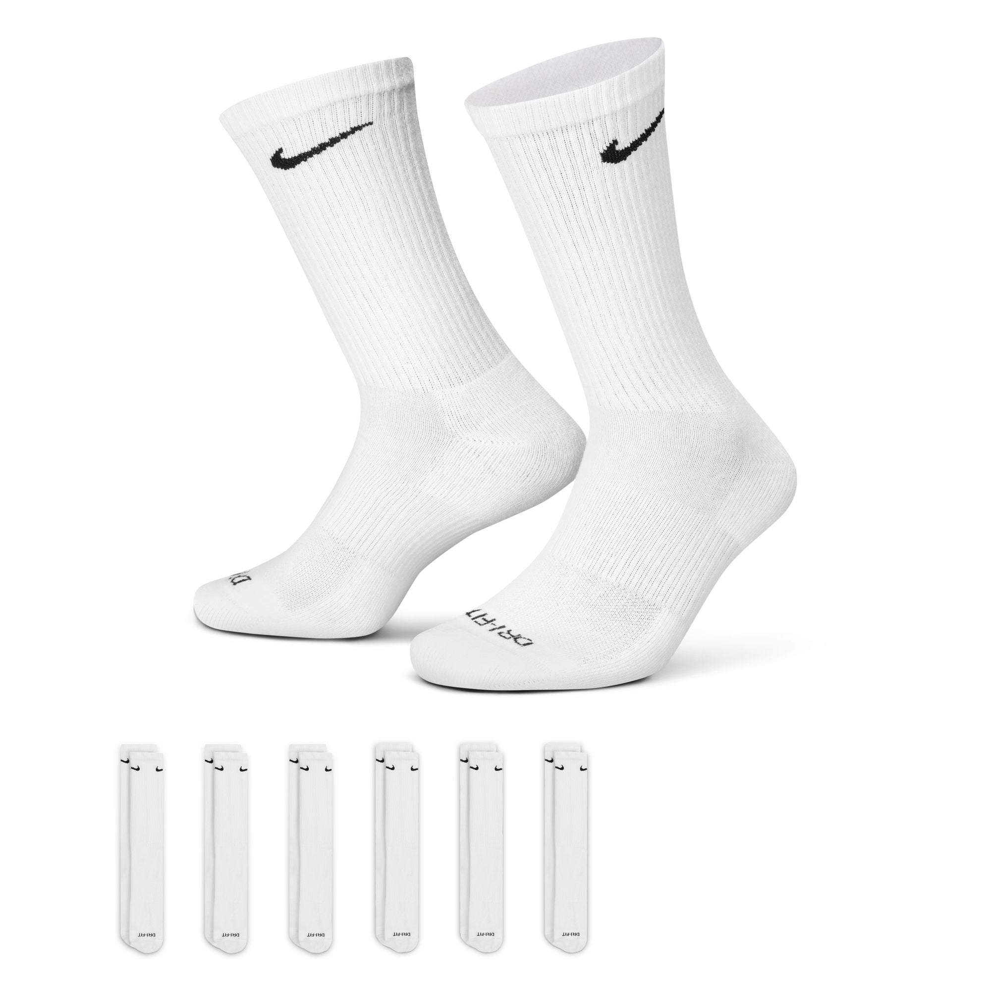 Everyday Plus Cushioned Training Crew Socks (6 Pairs) - White/Black