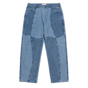 Blocked Relaxed Denim Pants - Blue Washed