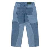 Blocked Relaxed Denim Pants - Blue Washed