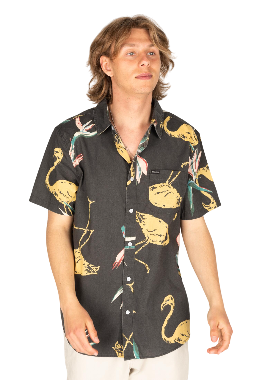 Charter Print S/S Woven Shirt - Black/Straw/Coral Pink