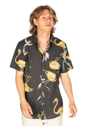 Charter Print S/S Woven Shirt - Black/Straw/Coral Pink