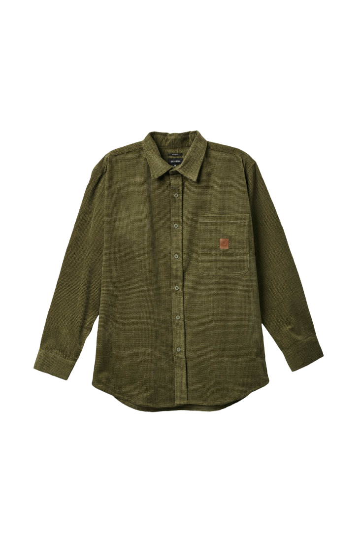 Pull Porter L/S en velours côtelé gaufré - Olive militaire