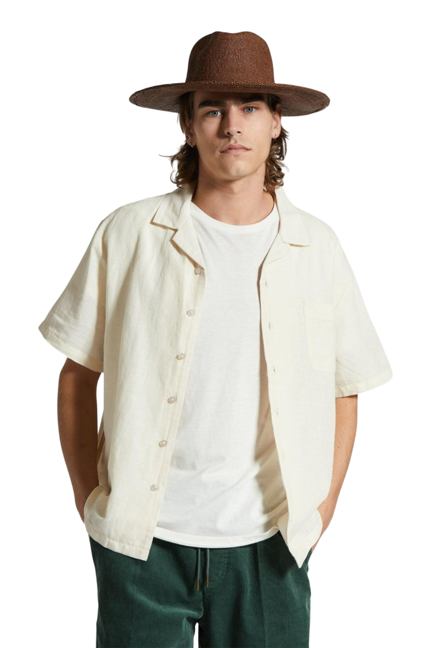 Bunker Linen Blend S/S Camp Collar Shirt - Whitecap