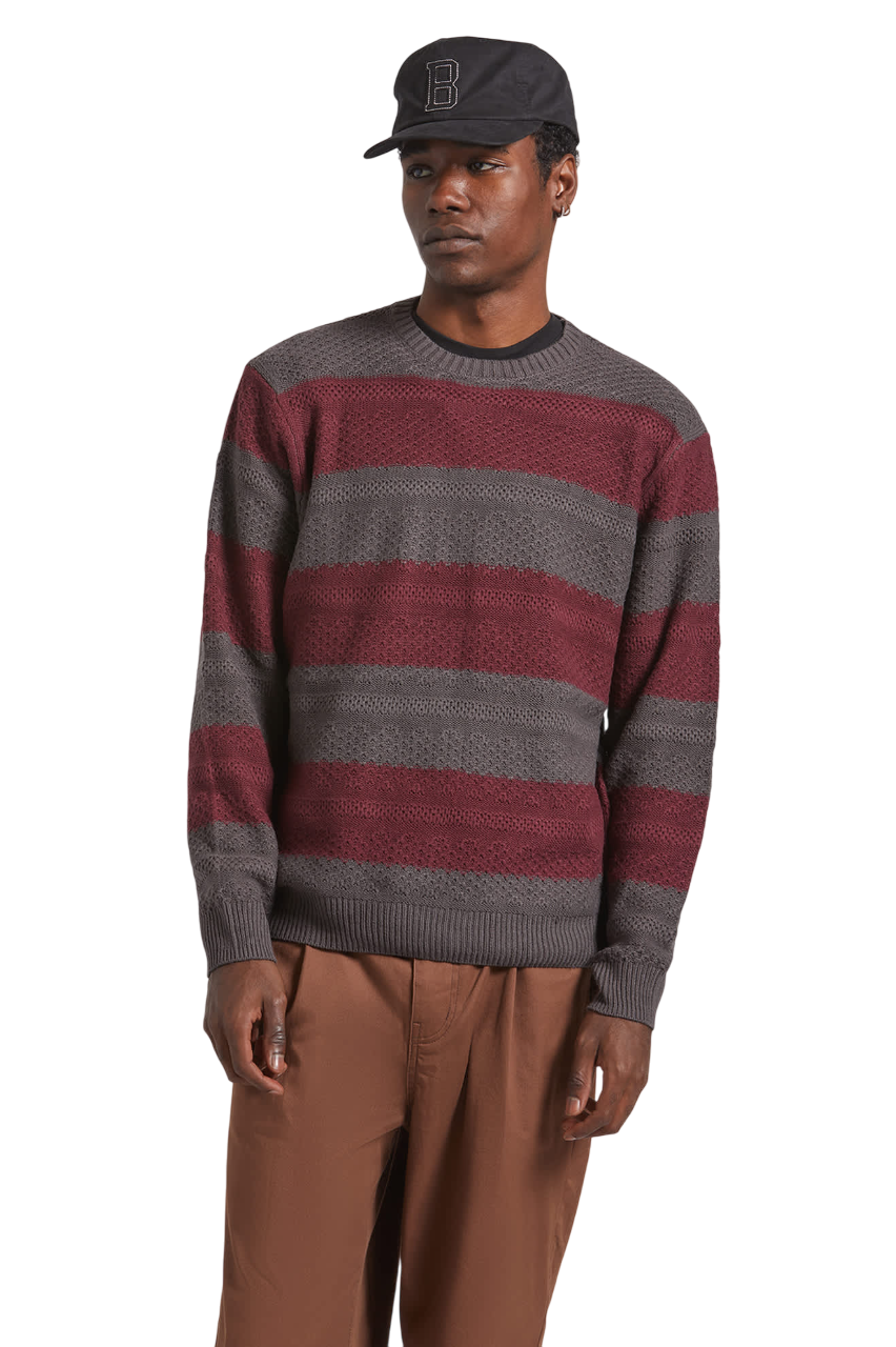 Midnight Crew Sweater - Black/Port Stripe