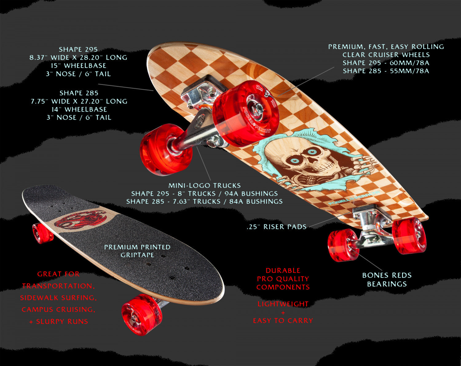 Powell Ripper Checker Multi Powell Peralta Sidewalk Surfer Natural Checker Ripper Birch Complete ...