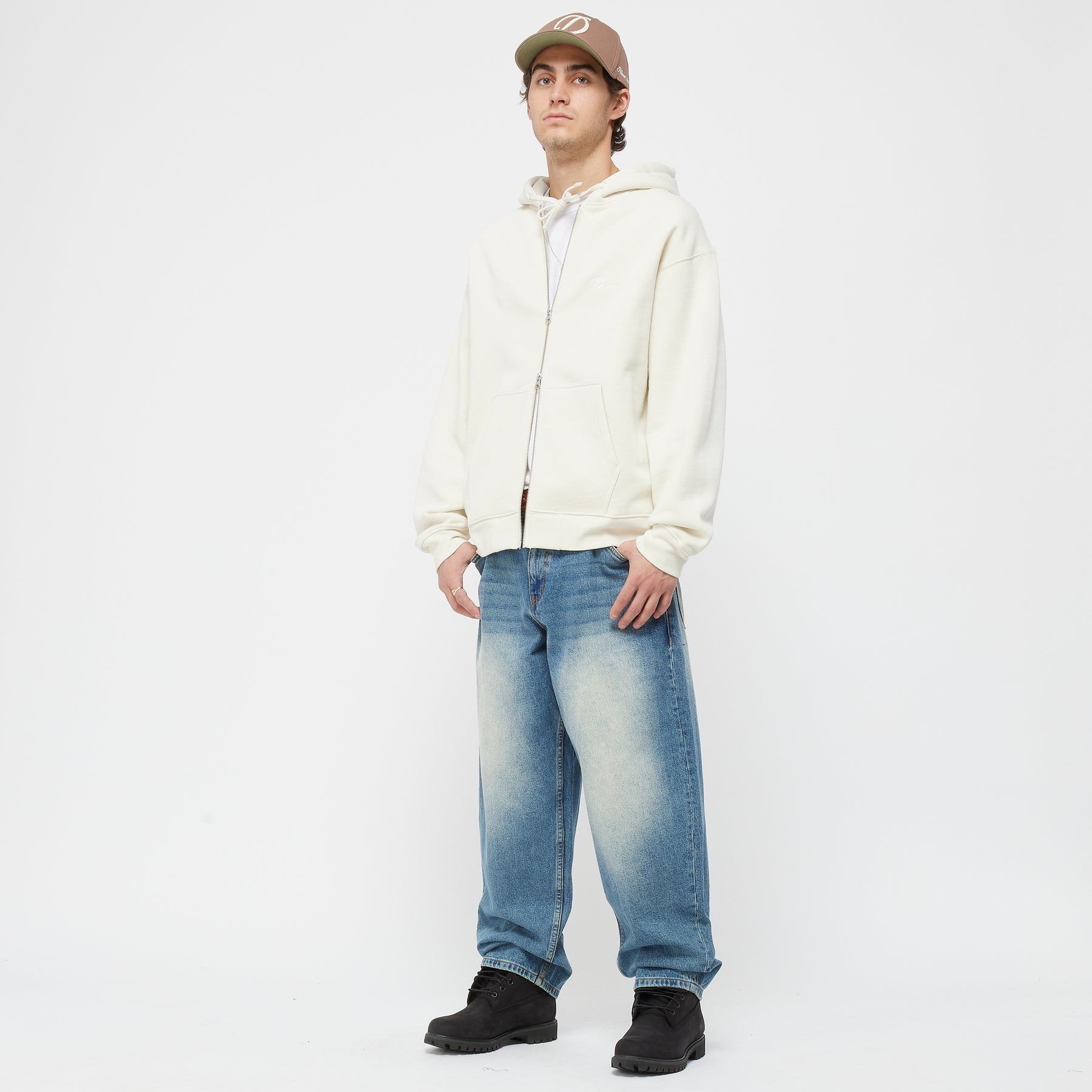 Cursive Small Logo Zip-Hoodie - Natural