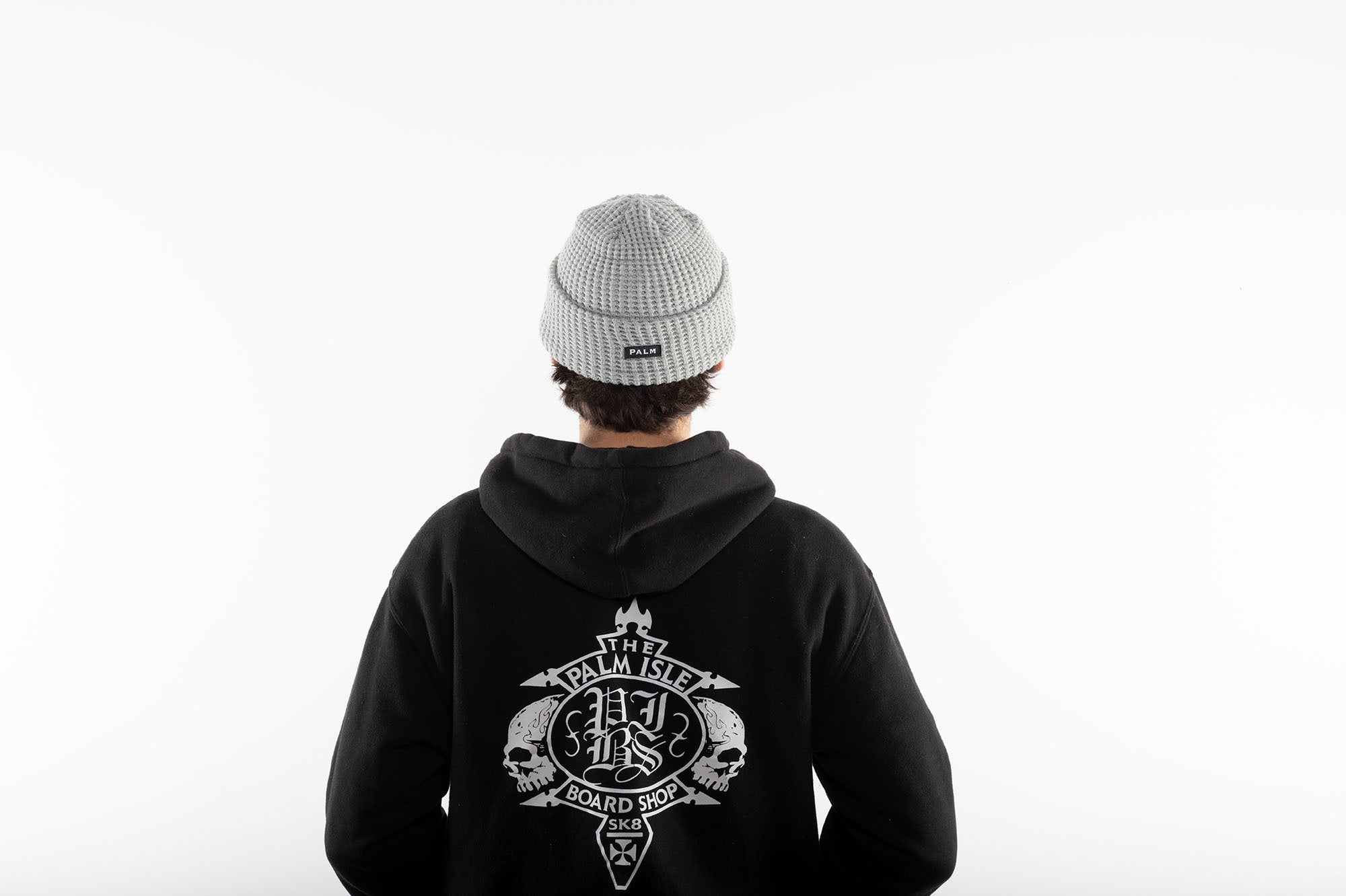 Stamp Waffle Knit Beanie - Light Grey