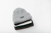 Stamp Waffle Knit Beanie - Light Grey