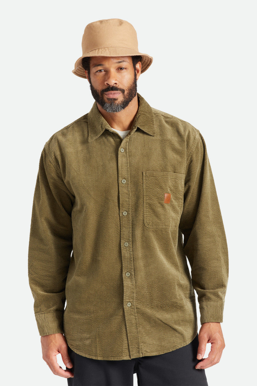 Pull Porter L/S en velours côtelé gaufré - Olive militaire