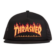 Embroidered Flame Trucker Hat - Black