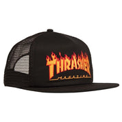 Embroidered Flame Trucker Hat - Black