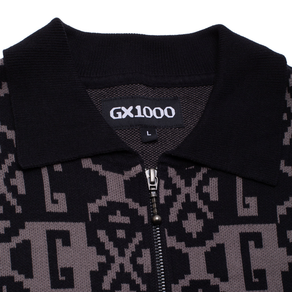 Jacquard Knit Zip Up - Black