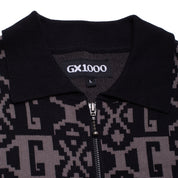 Jacquard Knit Zip Up - Black