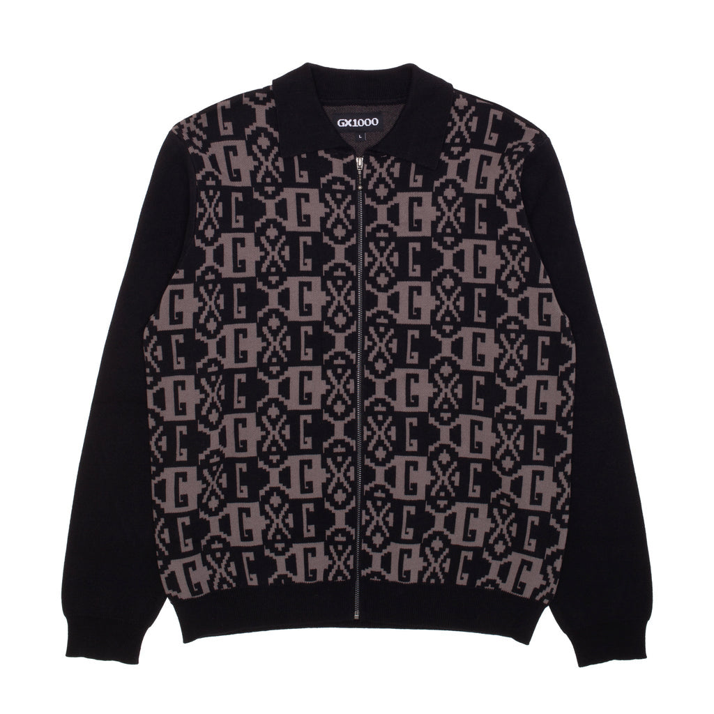 Jacquard Knit Zip Up - Black